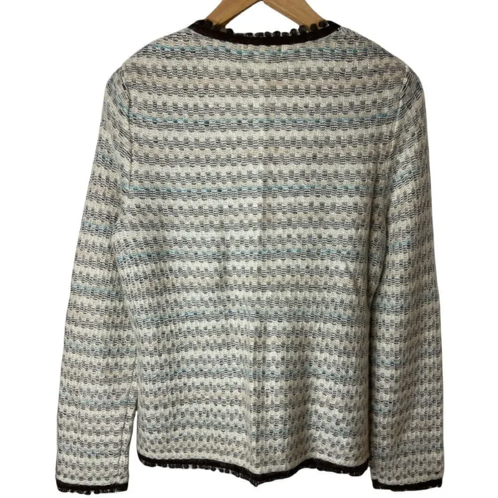 Sigrid Olsen Cream Multicolor Open Front Cardigan Sweater Size M - Picture 4 of 7